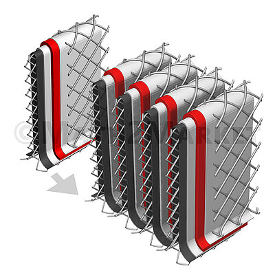 3D model of a filter pleat strung together multiple layers